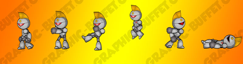 Animated robot | Actions include Walk, Punch, Kick, Jump, hit, Dead