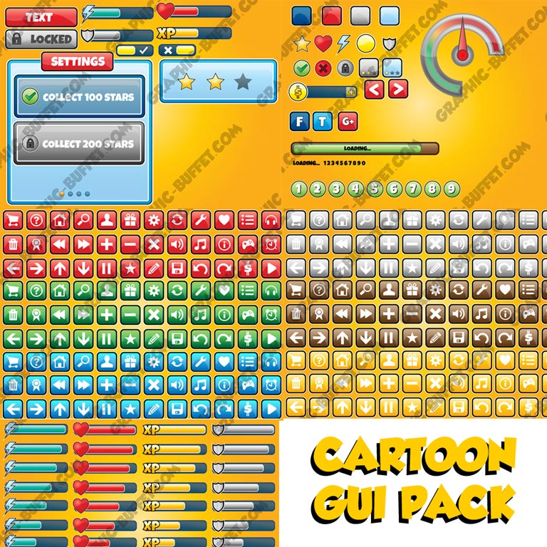 Cartoon Style User Interface Pack | Game GUI Graphics | 2D Game Assets